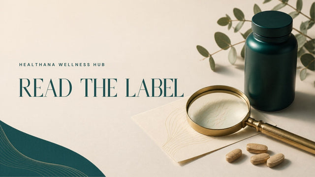 Magnifying glass beside a supplement bottle – Healthana multivitamin label guide
