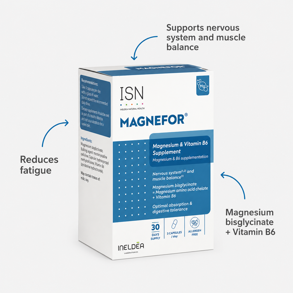 Magnefor Chelated Magnesium Glycinate Supplement with Vitamin B6 90 Capsules