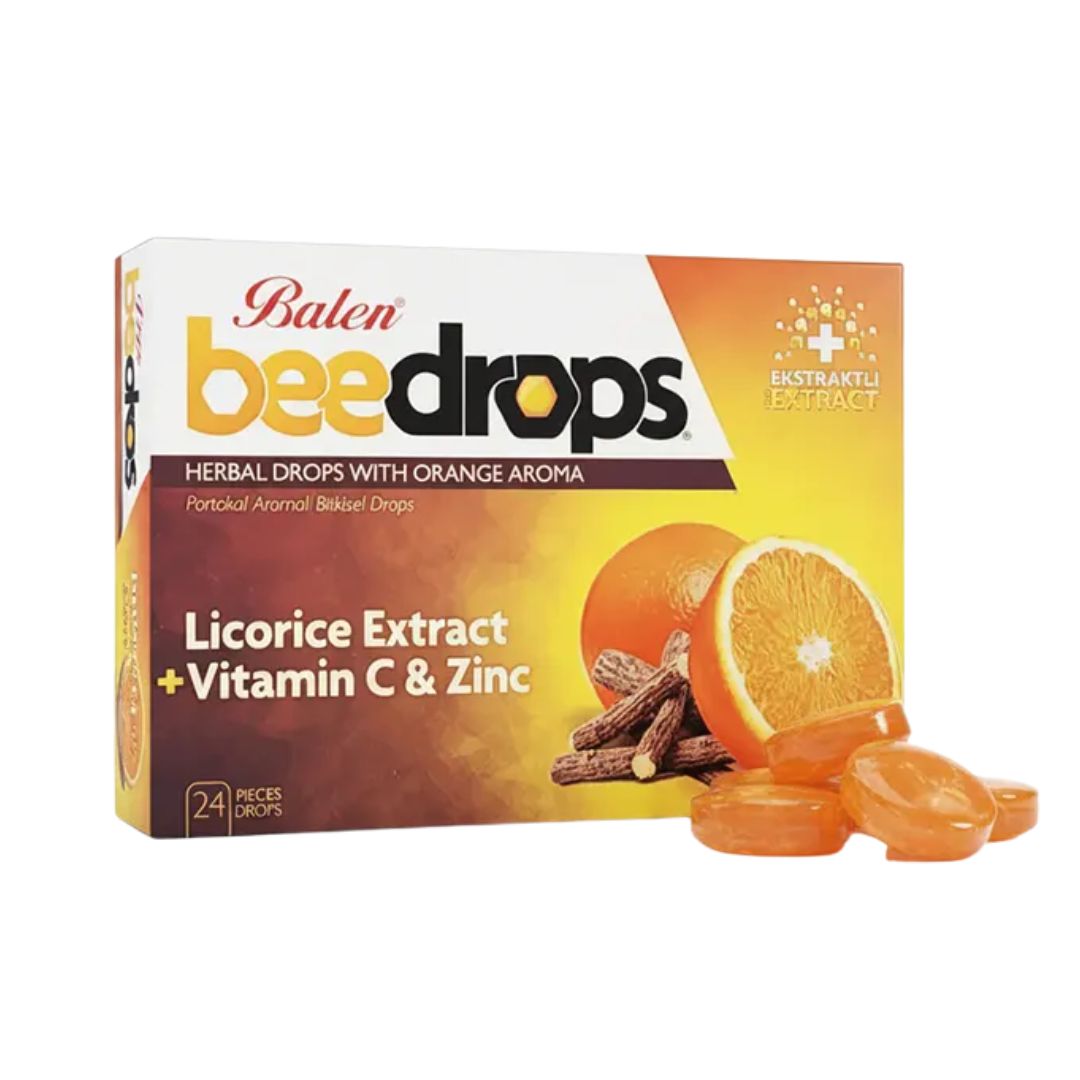 Balen Beedrops Herbal Licorice Extract, Vitamins C and Zinc - Orange Flavor 24 Lozenges