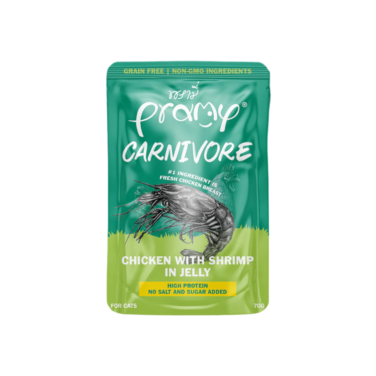 كيس طعام القطط برامي كارنيفور دجاج مع روبيان في جيلي 70 جرام * 6 أكياس 