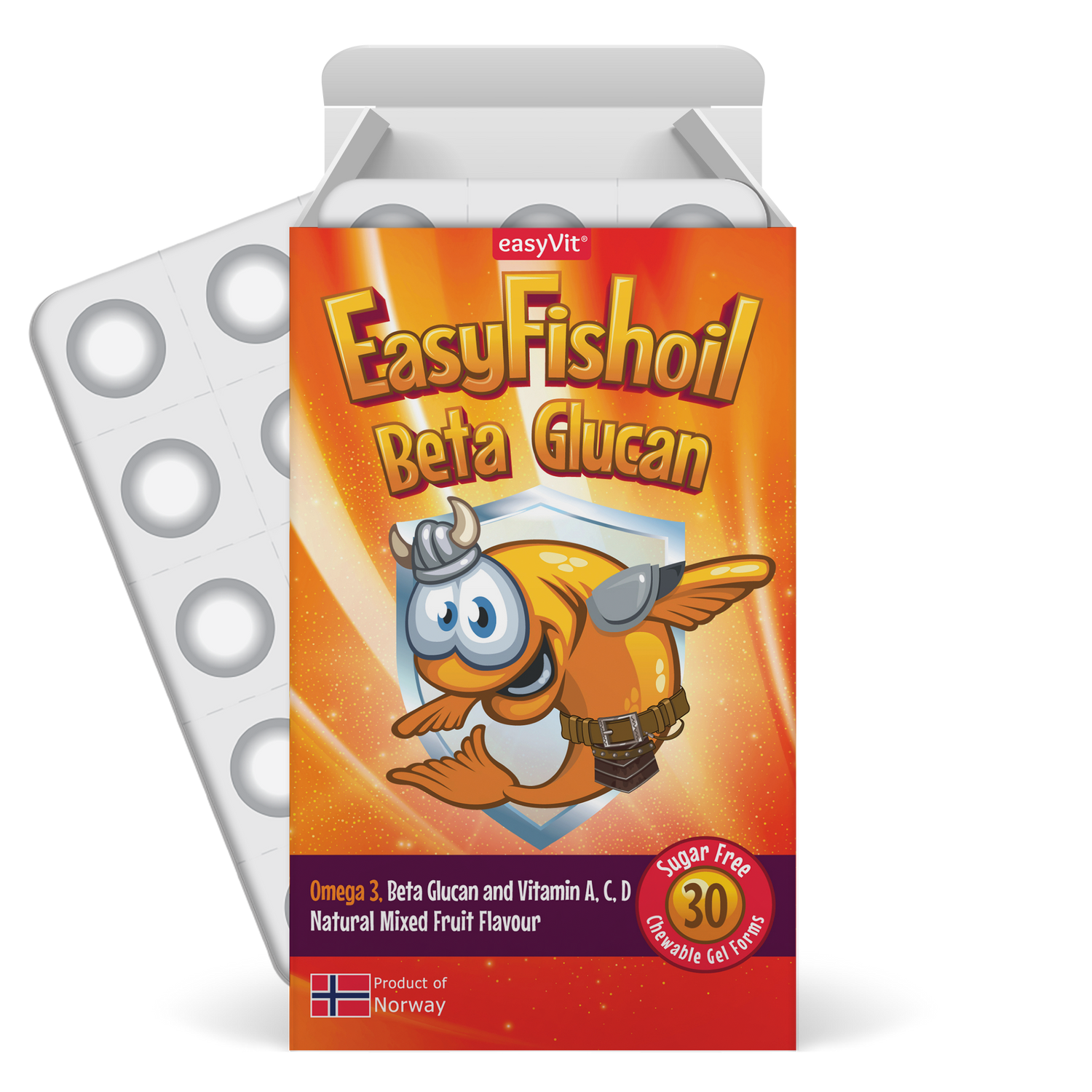 EasyFishoil Beta Glucan Omega-3 + Beta Glucan, Vitamins A, C, D For Children - 30 Gel Tablets