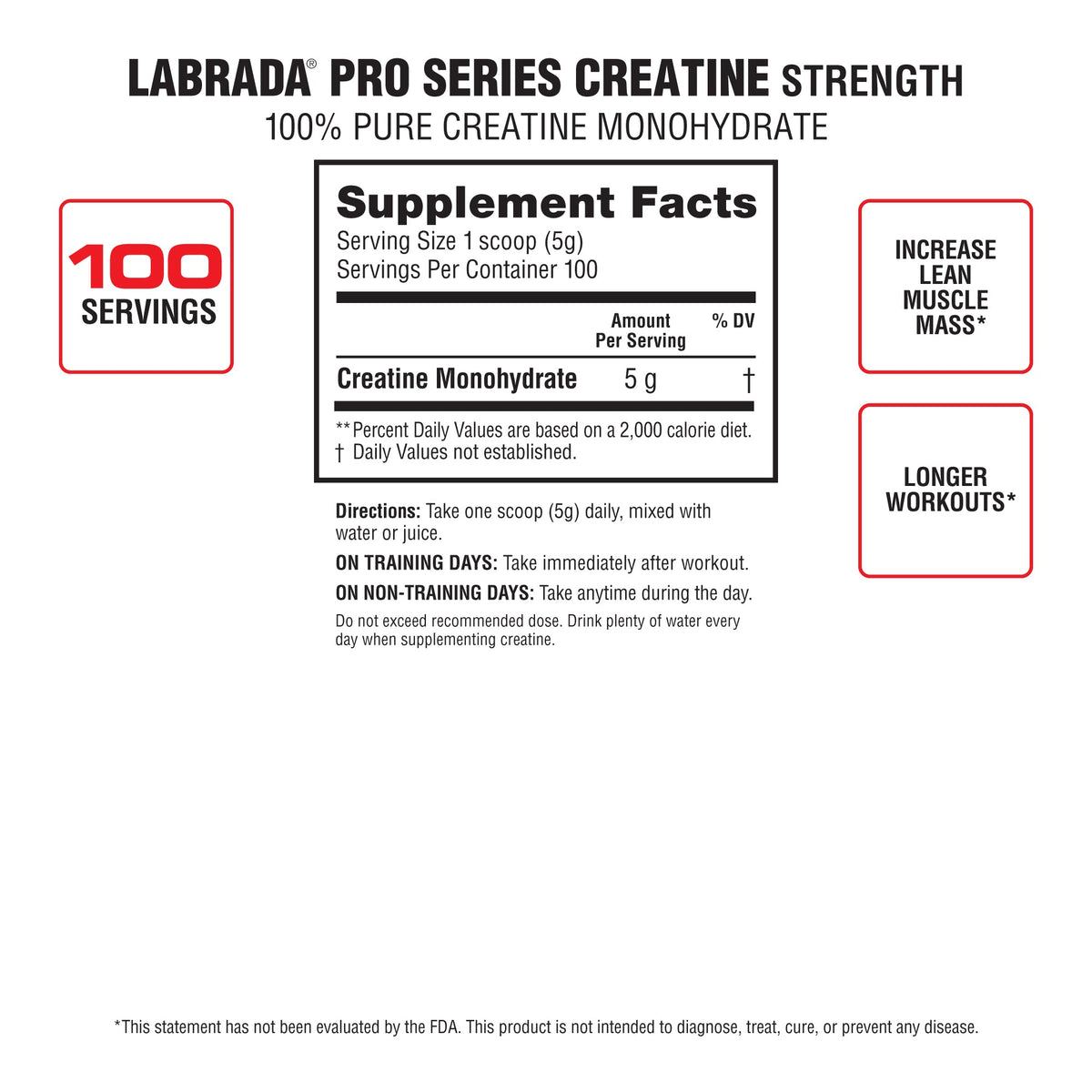 Labrada Pro Series Creatine Monohydrate Supplement Pharmaceutical Grade Powder