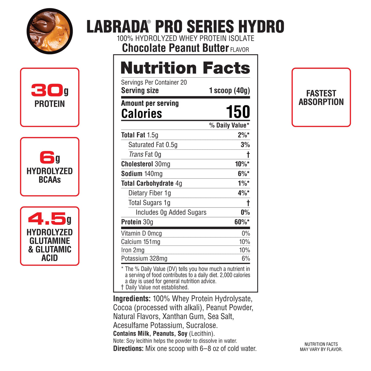 Labrada Hydro Hydrolyzed Whey Protein Isolate Instantized Powder