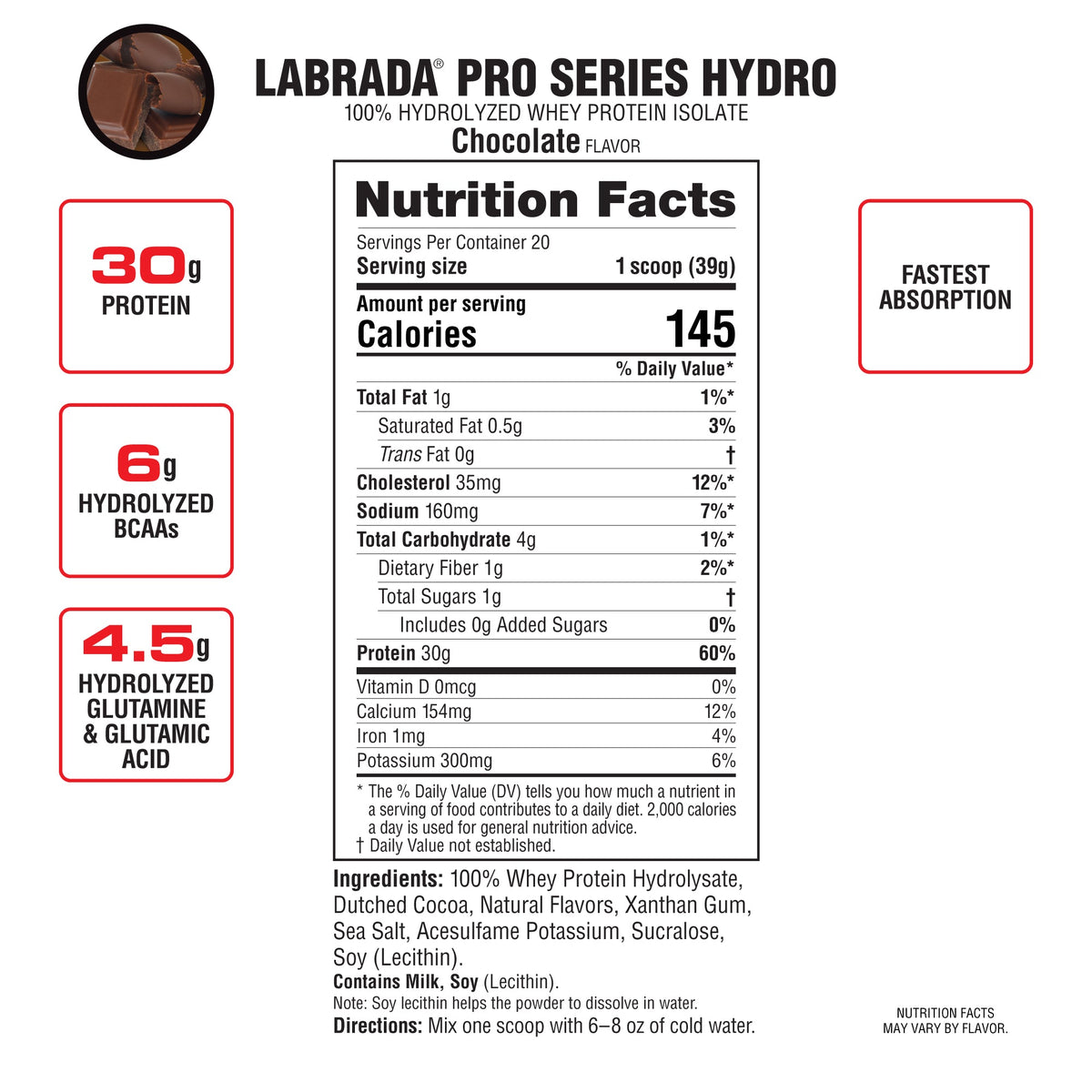 Labrada Hydro Hydrolyzed Whey Protein Isolate Instantized Powder