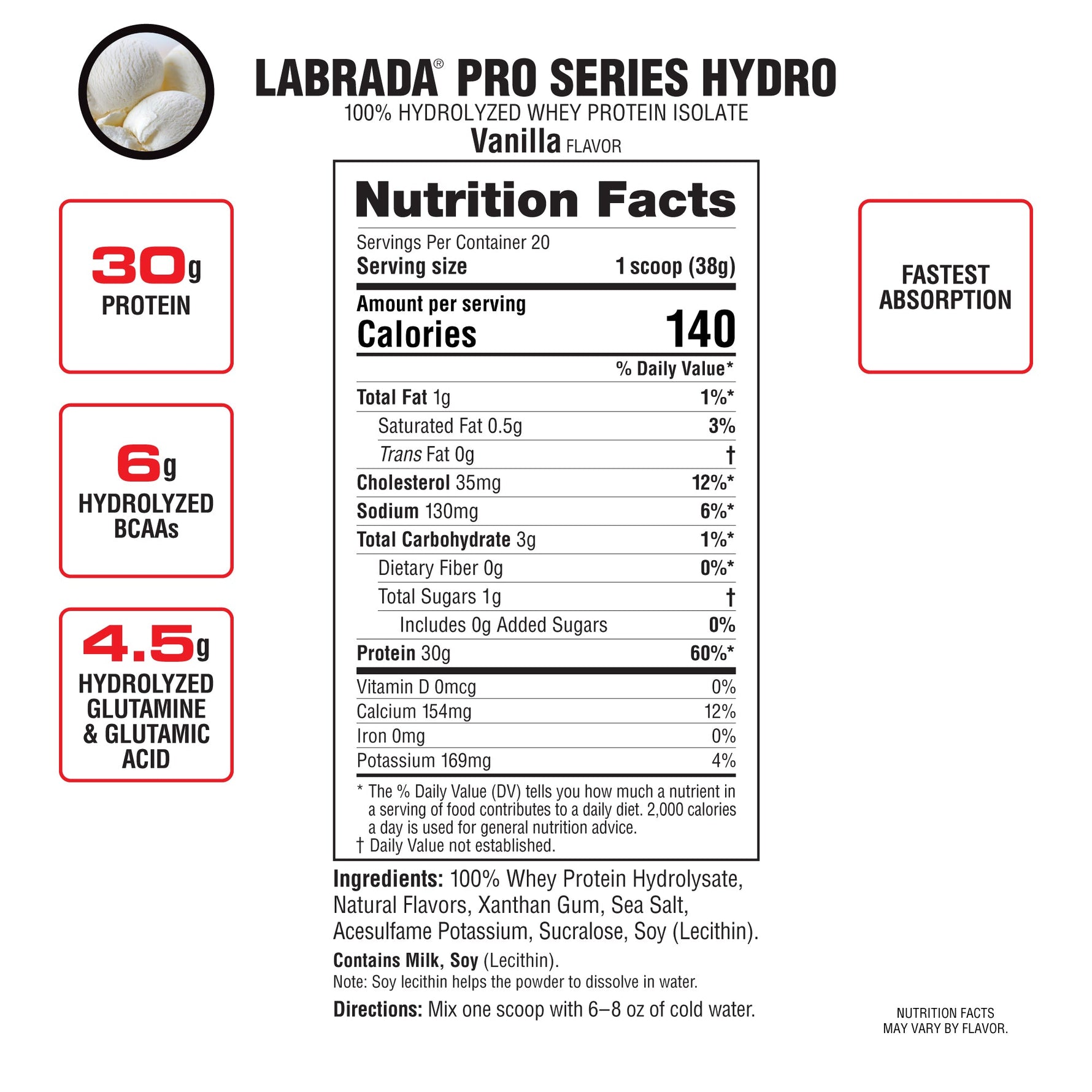 Labrada Hydro Hydrolyzed Whey Protein Isolate Instantized Powder