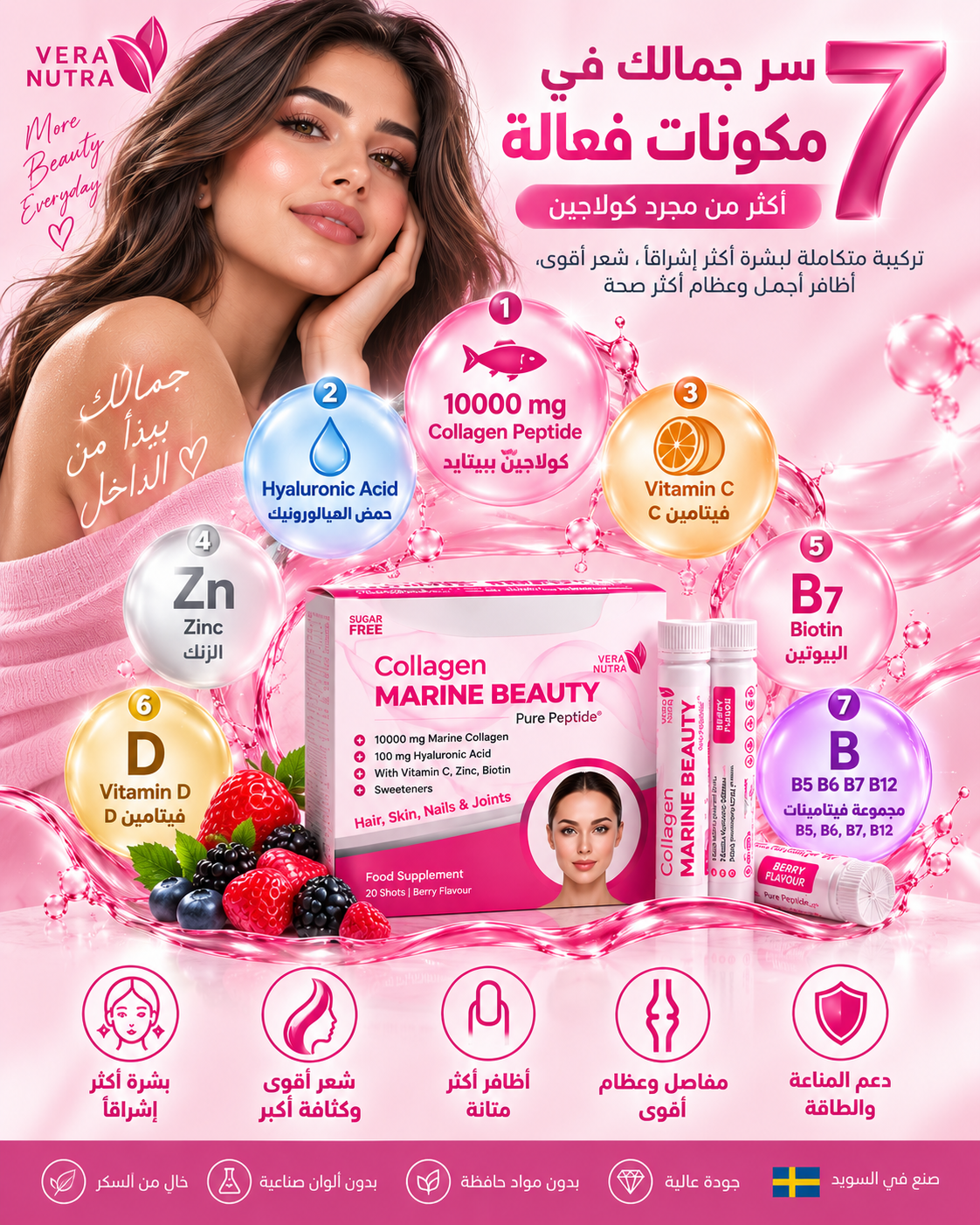 Vera Nutra Collagen Marine Beauty – Pure Peptide (20 Shots | 500ml) – Berry Flavour