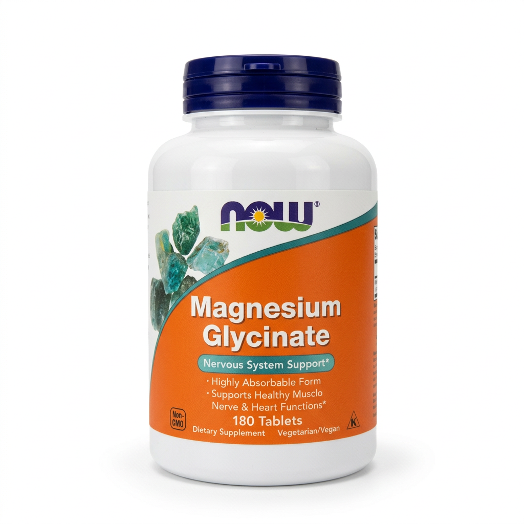 NOW Magnesium Glycinate 100 mg, 180 Tablets | Highly Absorbable Magnesium Bisglycinate