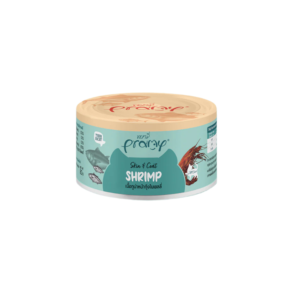Pramy Tuna Topping Shrimp For Skin & Coat Cat Can 80g * 6 Cans