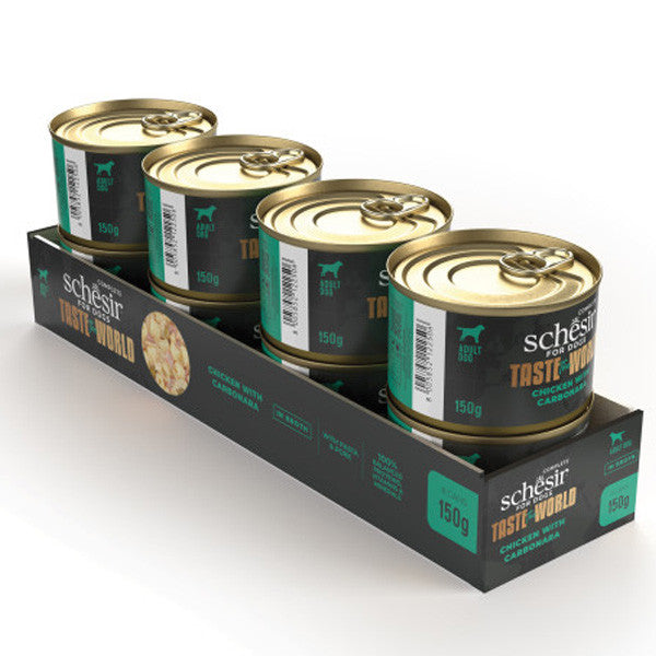 شيسير تيست ذا وورلد، علبة طعام للكلاب - دجاج مع كاربونارا في مرق 150 غرام