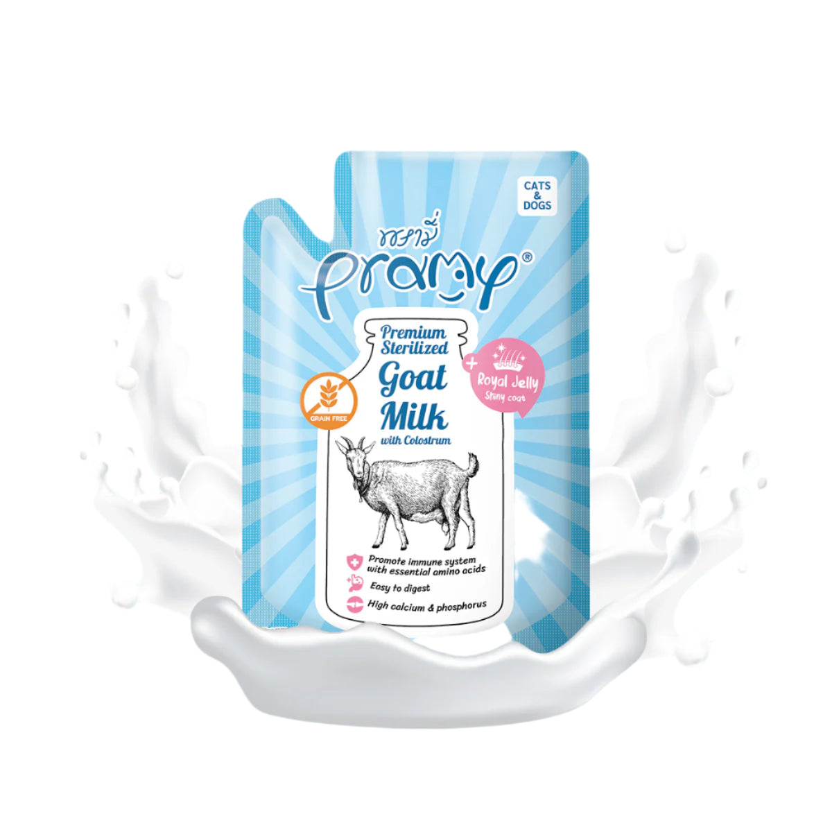 Pramy Premium Sterilized Goat Milk with Colostrum For cats and Dogs Pouch 60g * 6 Pouches