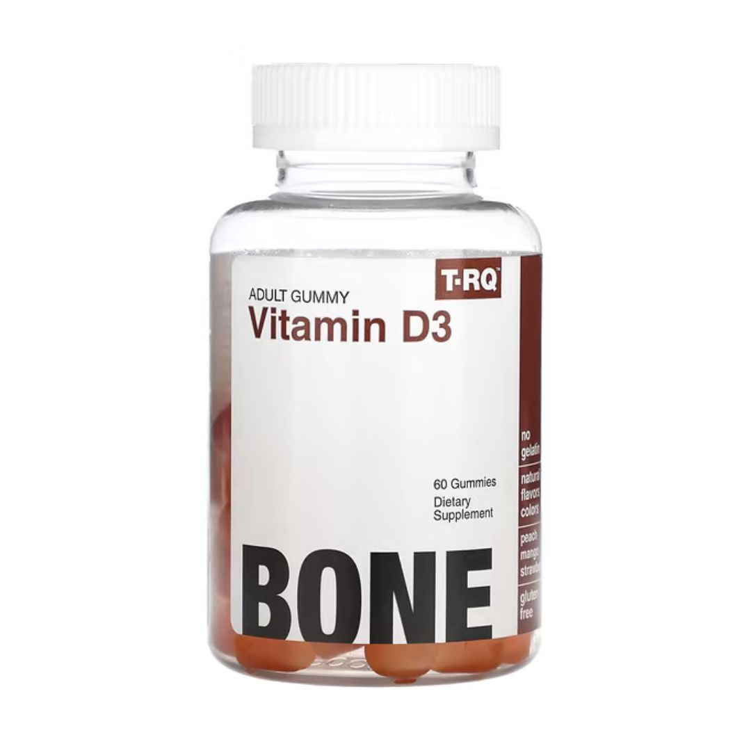 حلوى جيلاتينية للبالغين بفيتامين د3 من تي-آر كيو (خوخ، مانجو، فراولة) - 60 حلوى جيلاتينية