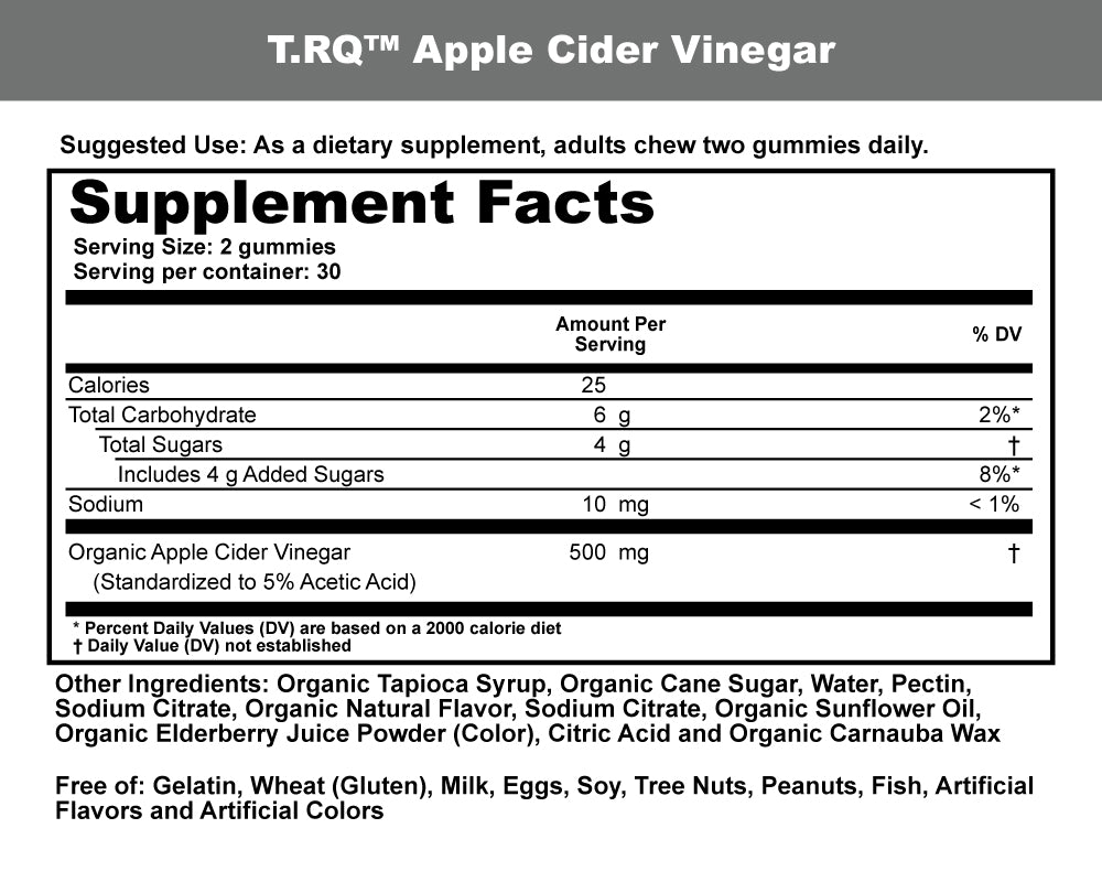 T-RQ Apple Cider Vinegar Gummies supplement facts