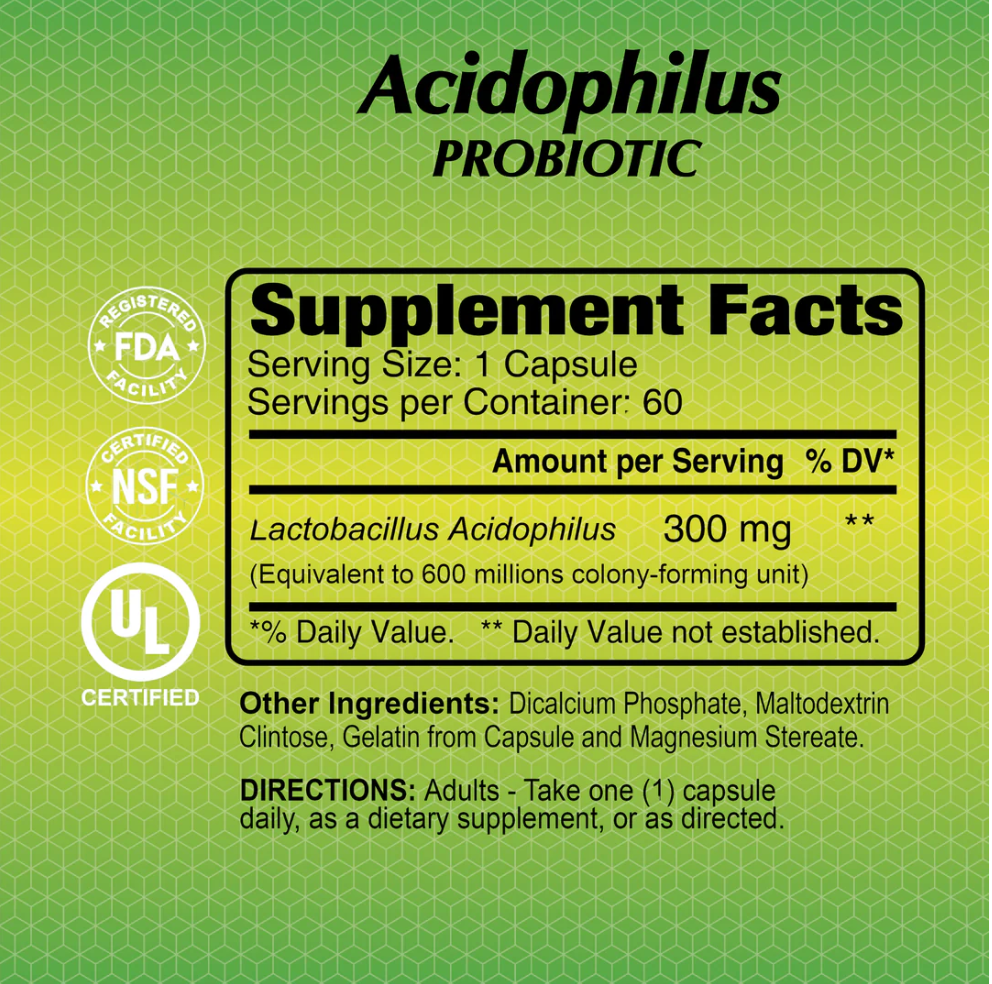 Alfa Vitamins Acidophilus Probiotics 300 mg, 60 Capsules | Lactobacillus Acidophilus Probiotic Capsules – product photo
