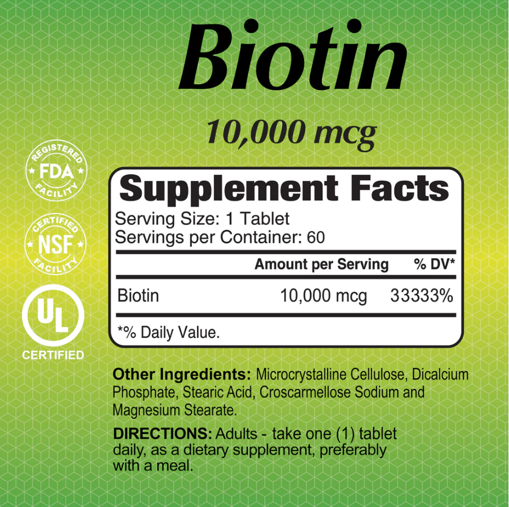 Alfa Vitamins Biotin 10,000 mcg, 60 Tablets | High-Strength Biotin for Hair and Skin – product photo