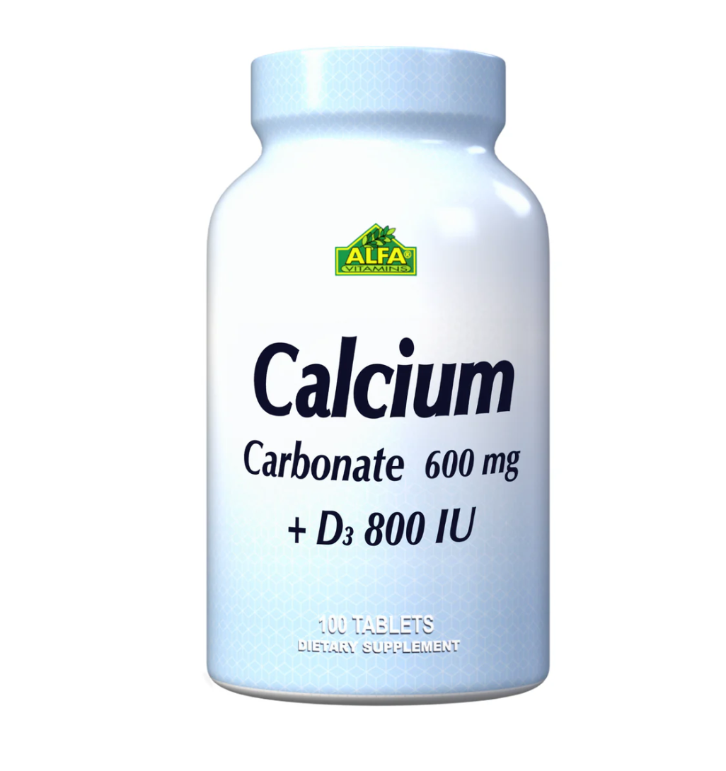 Alfa Vitamins Calcium Carbonate + Vitamin D 600 mg, 100 Tablets | Calcium and Vitamin D3 for Bones