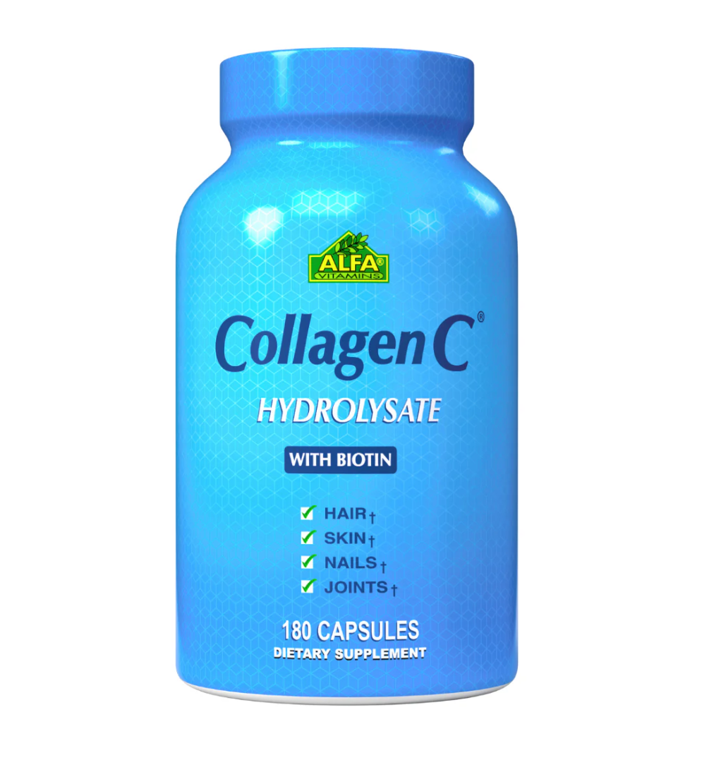 Alfa Vitamins CollagenC Hydrolysate with Biotin, 180 Capsules | Collagen Hydrolysate with Vitamin C and Biotin
