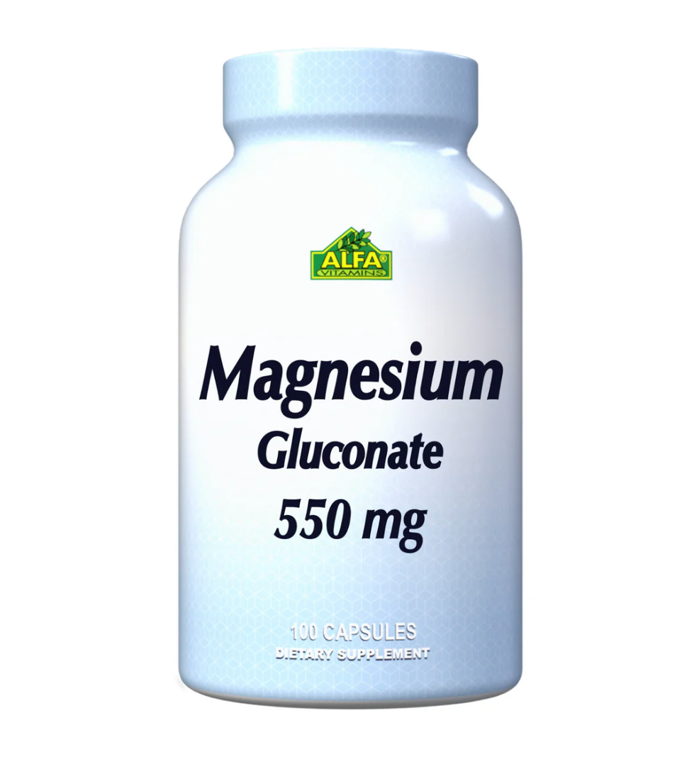 Alfa Vitamins Magnesium Gluconate 550 mg, 100 Capsules | Magnesium Gluconate 550 mg Capsules