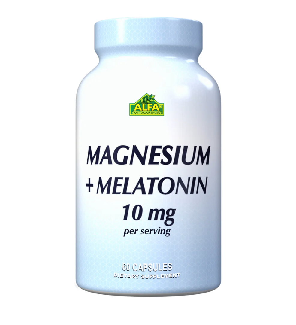 Alfa Vitamins Magnesium Plus Melatonin 10 mg, 60 Capsules | Magnesium and Melatonin Night-Time Capsules