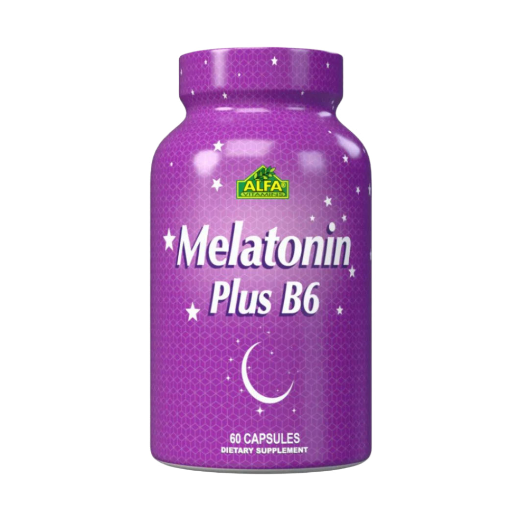 Alfa Vitamins Melatonin Plus B6 5 mg, 60 Capsules | Melatonin 5 mg with Vitamin B6 25 mg