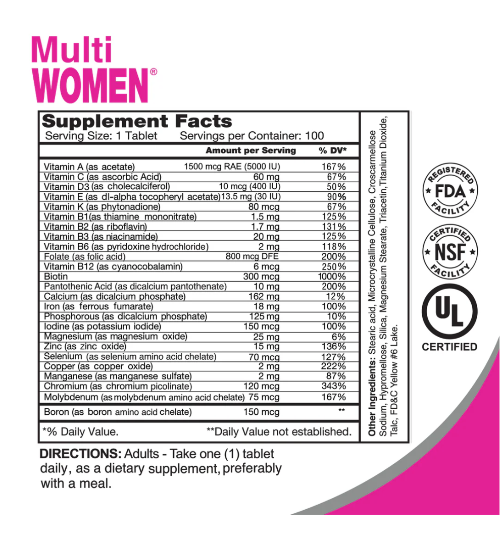 Alfa Vitamins Multi Women, 100 Tablets | Daily Multivitamin and Mineral for Women – product photo