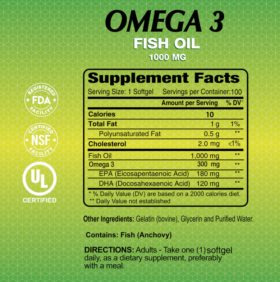 Alfa Vitamins Omega 3 Fish Oil 1000 mg, 100 Softgels | Omega 3 Fish Oil with EPA and DHA – product photo