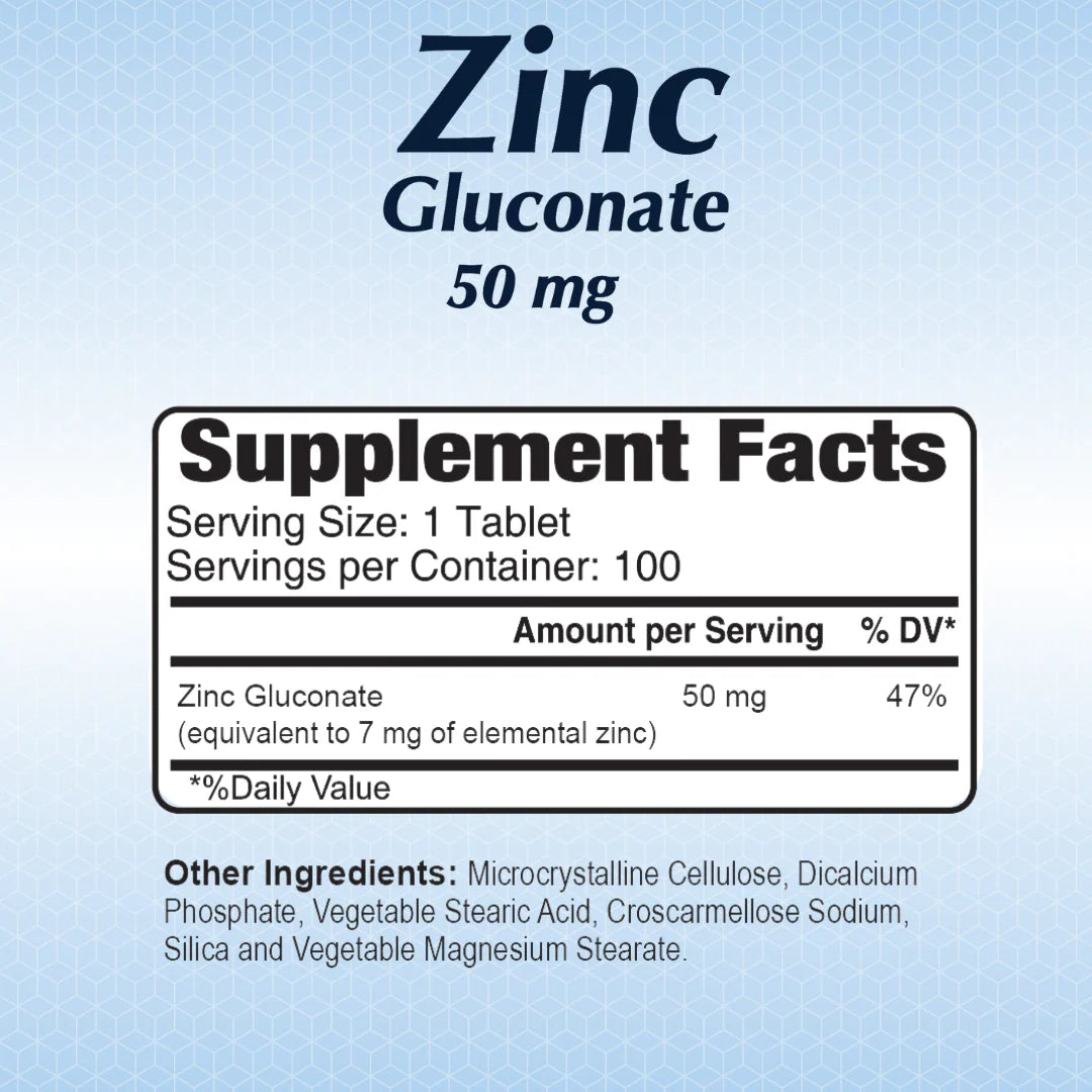 Alfa Vitamins Zinc Gluconate 200 mg, 100 Tablets | Zinc Gluconate 200 mg Tablets – product photo