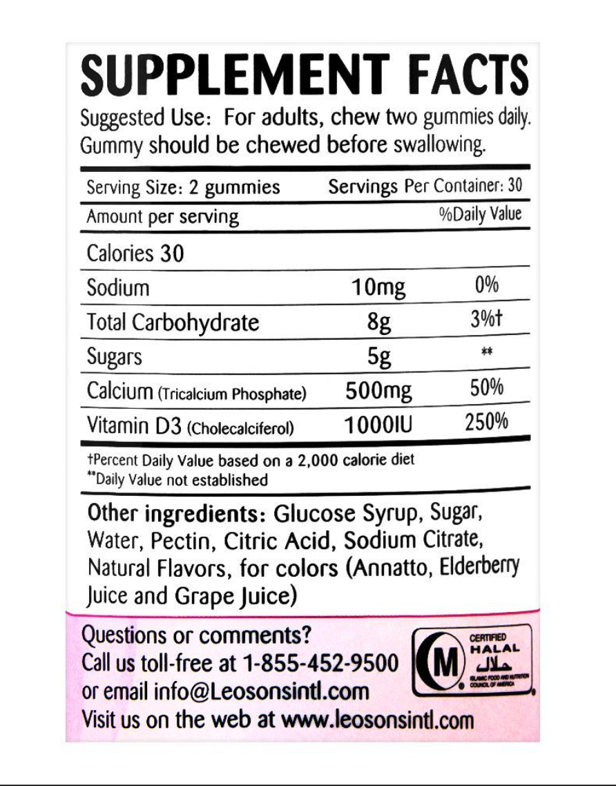 AMERIX Calcium + Vitamin D3 500 mg / 1000 IU, 60 Gummies – product photo