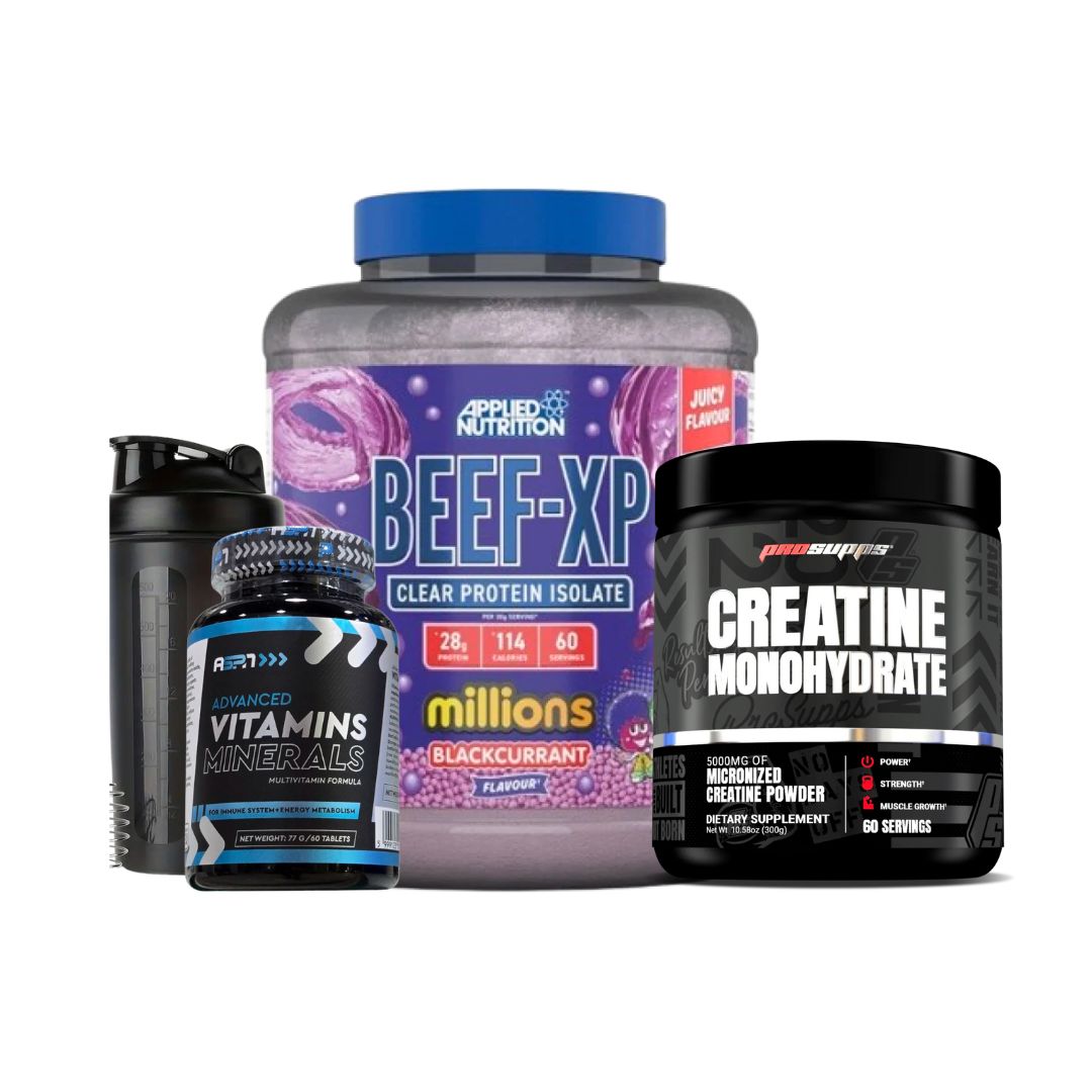 Applied Nutrition Beef-XP, Creatine & Multivitamin Bundle with Shaker, 1.8kg + 300g | Beef Protein, Creatine & Daily Multivitamin