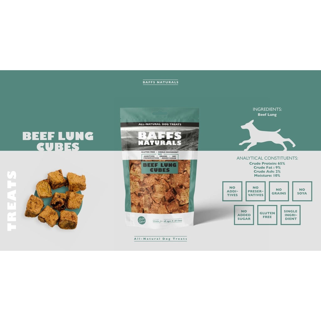 Baffs Naturals Beef Lung Cubes Dog Treats 100g – product photo