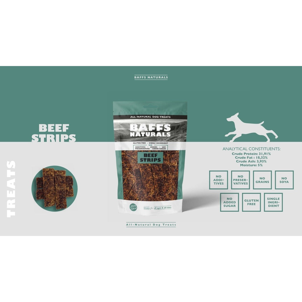 Baffs Naturals Beef Strips Dog Treats 100g – product photo