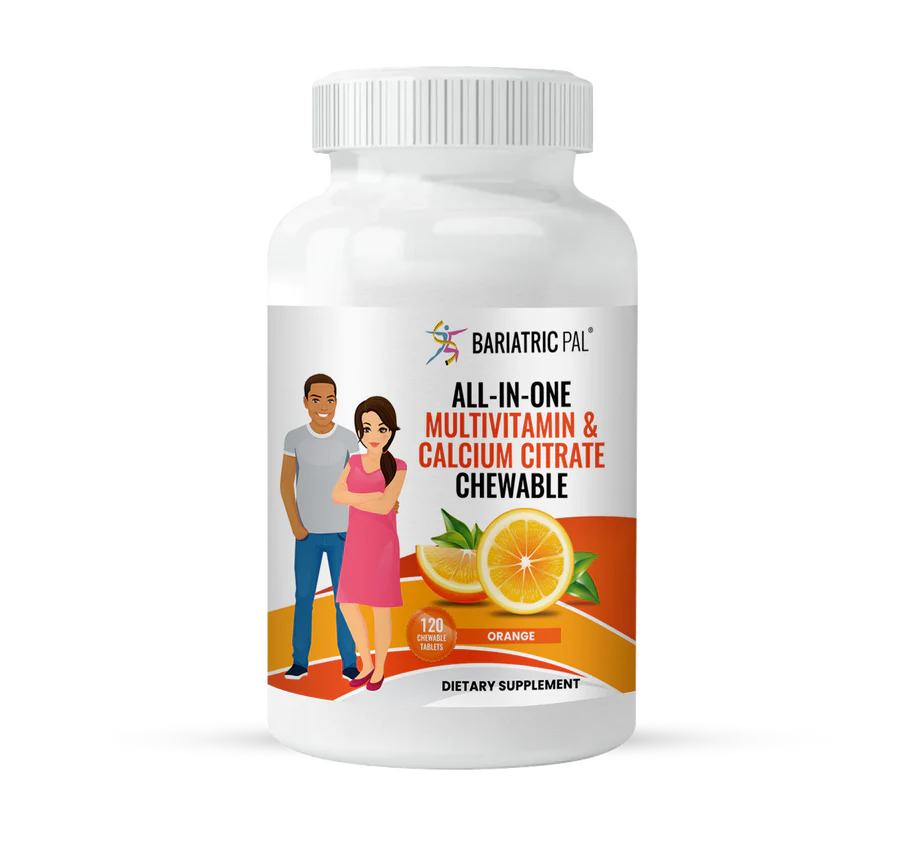 BariatricPal Multivitamin ALL-IN-ONE - Orange, 120 Chewable Tablets | Calcium Citrate & Iron Chewable