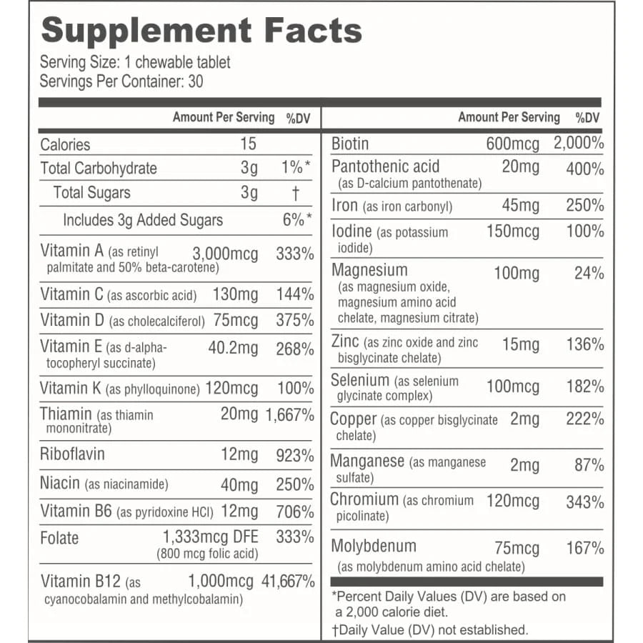 BariatricPal Multivitamin ONE with 45 mg Iron - Orange Citrus, 30 Chewable Tablets | Once-Daily Chewable Multivitamin with Iron – product photo