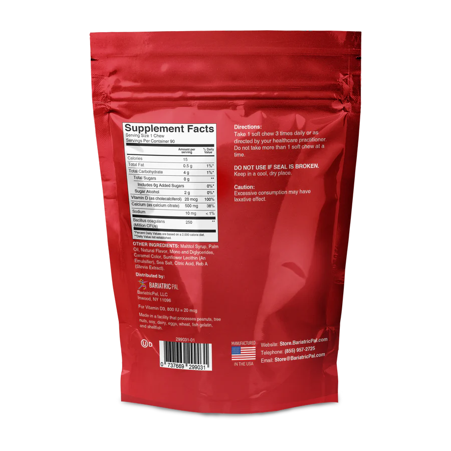 BariatricPal Calcium Citrate - Caramel Apple 500 mg, 90 Soft Chews | With Vitamin D3 & Probiotics – product photo