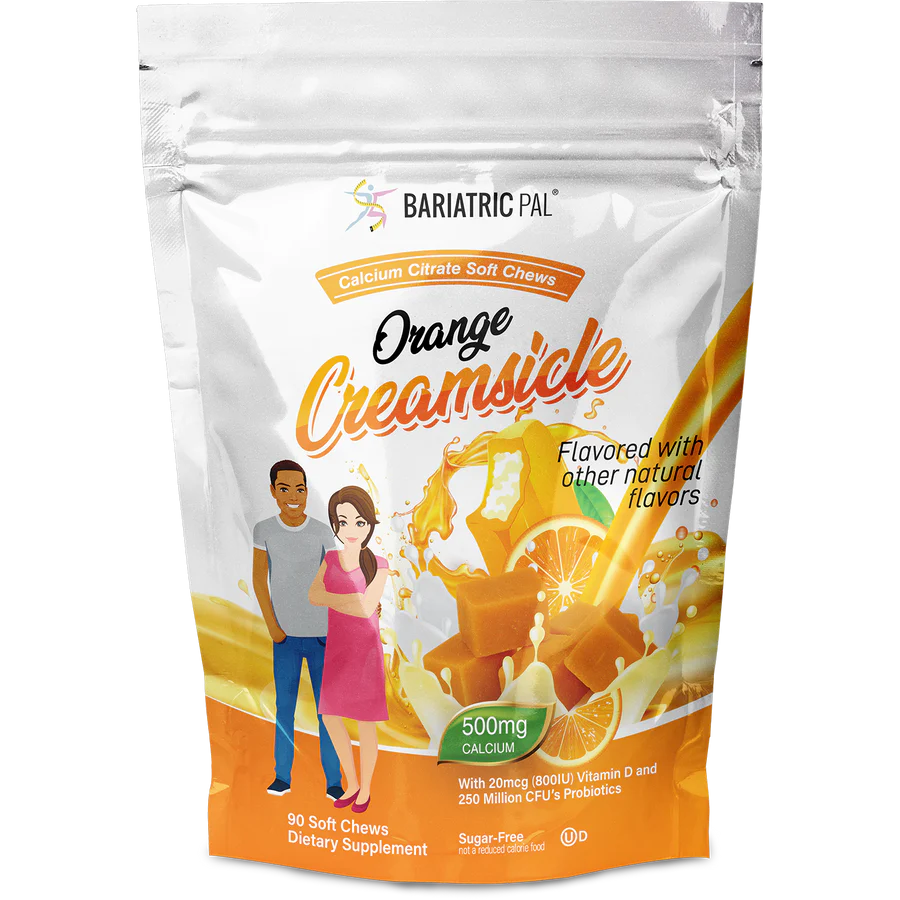 BariatricPal Calcium Citrate - Orange Creamsicle 500 mg, 90 Soft Chews | With Vitamin D3 & Probiotics
