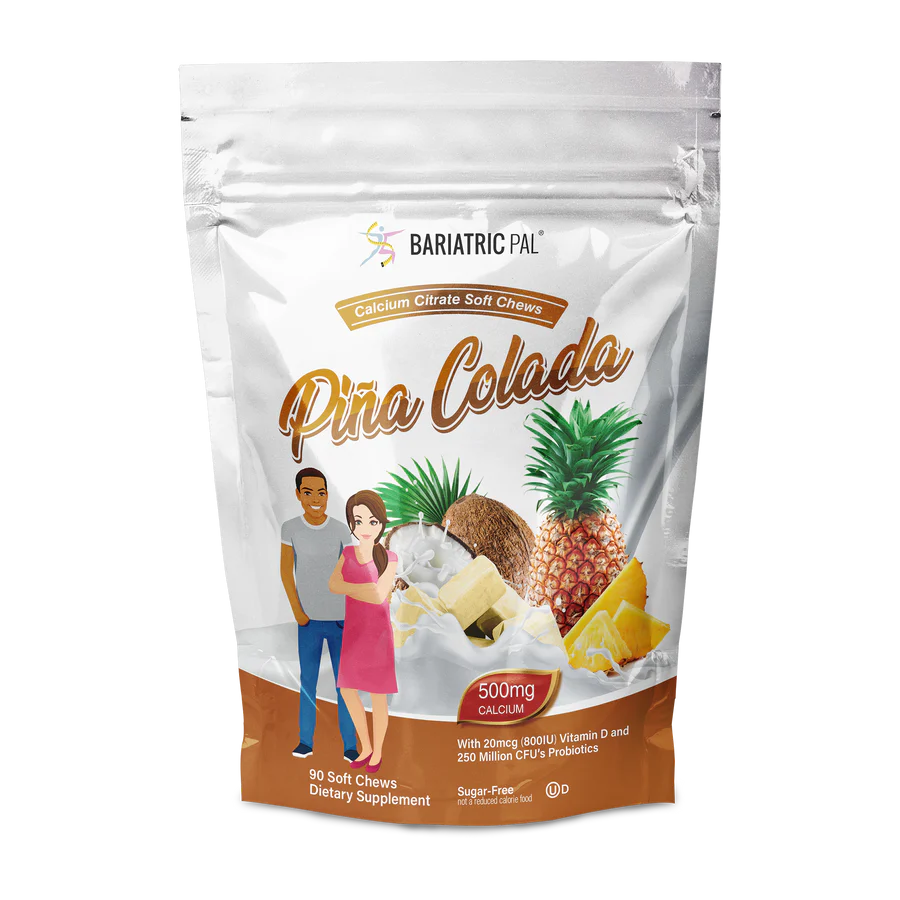 BariatricPal Calcium Citrate - Piña Colada 500 mg, 90 Soft Chews | With Vitamin D3 & Probiotics