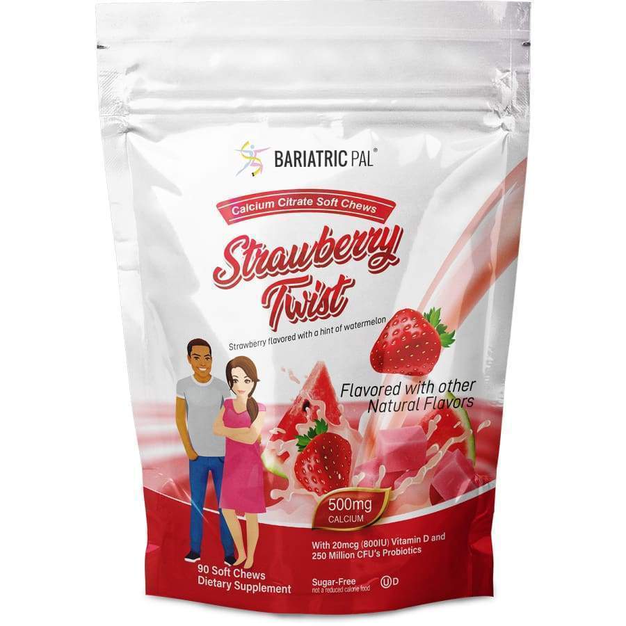 BariatricPal Calcium Citrate - Strawberry Watermelon Twist 500 mg, 90 Soft Chews | With Vitamin D3 & Probiotics