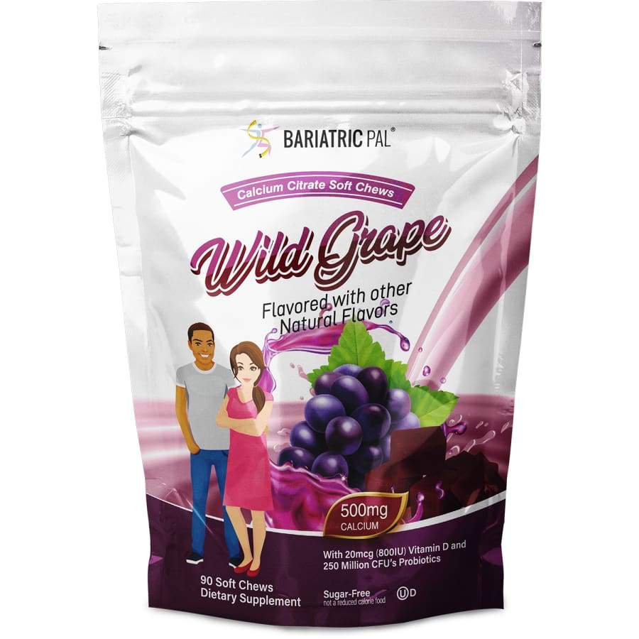 BariatricPal Calcium Citrate - Wild Grape 500 mg, 90 Soft Chews | With Vitamin D3 & Probiotics