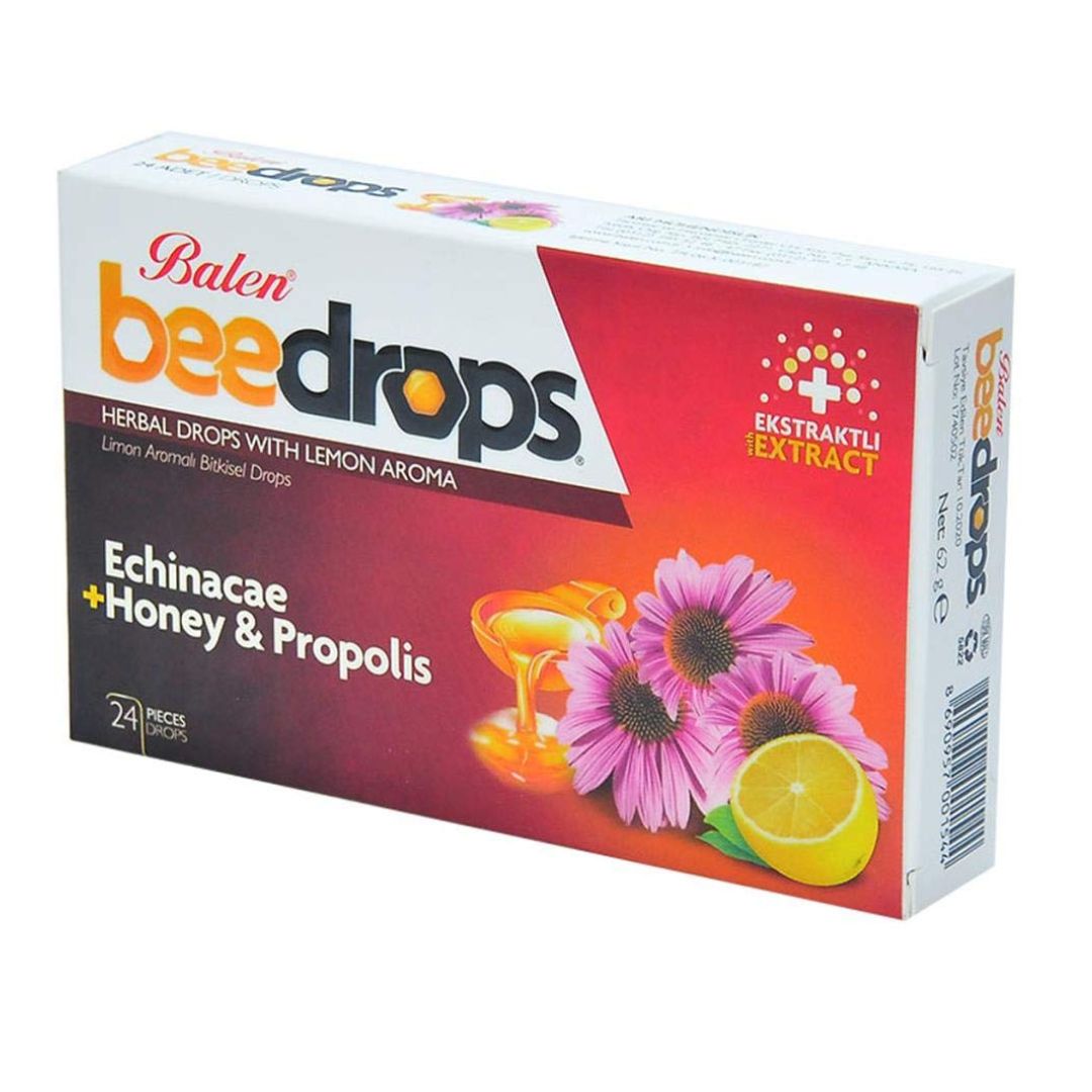 BeeDrops Echinacea, Honey & Propolis Herbal Lozenges (Lemon), 24 Lozenges – product photo