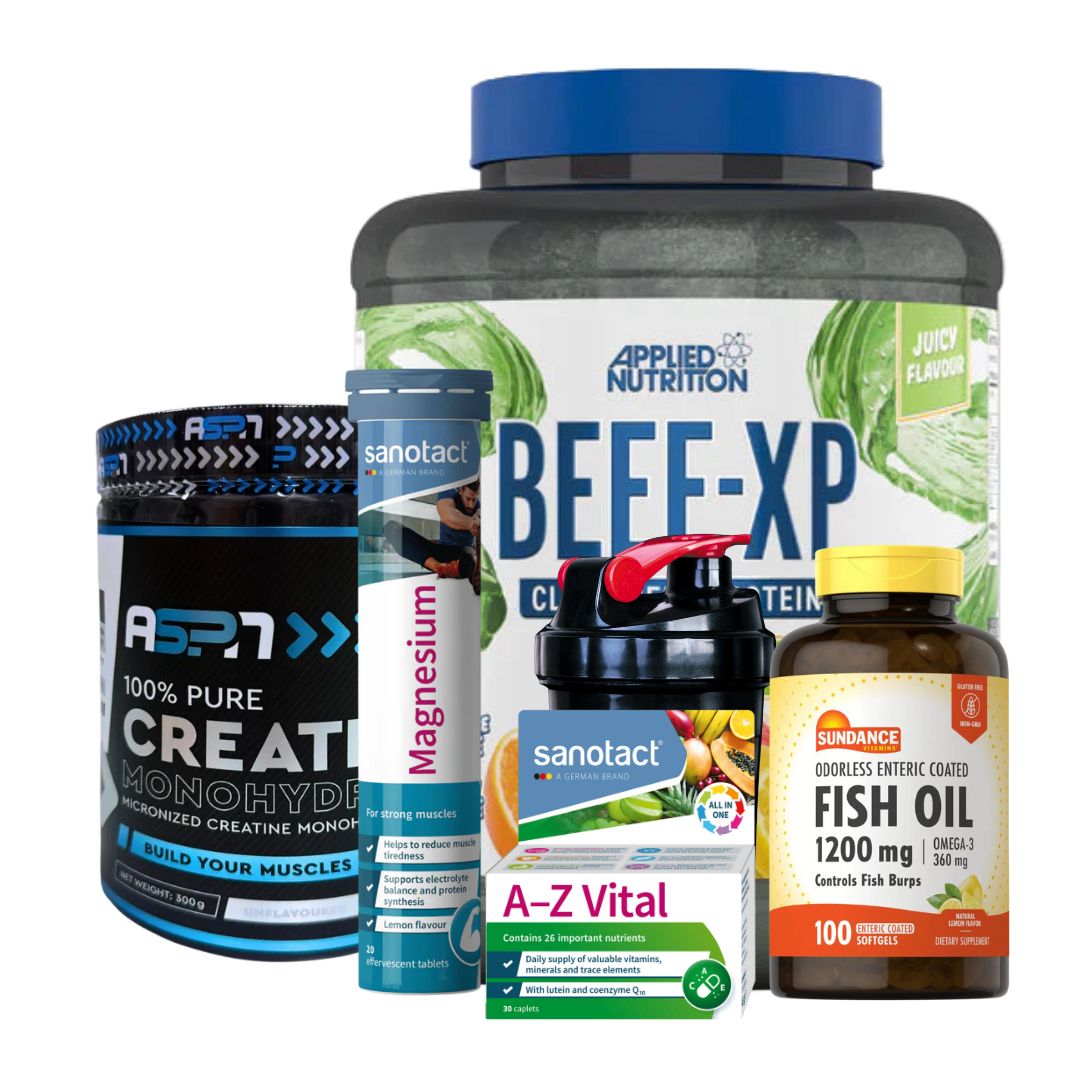 BEEF XP | Creatine | Multivitamin | Fish Oil | Magnesium + Free Shaker