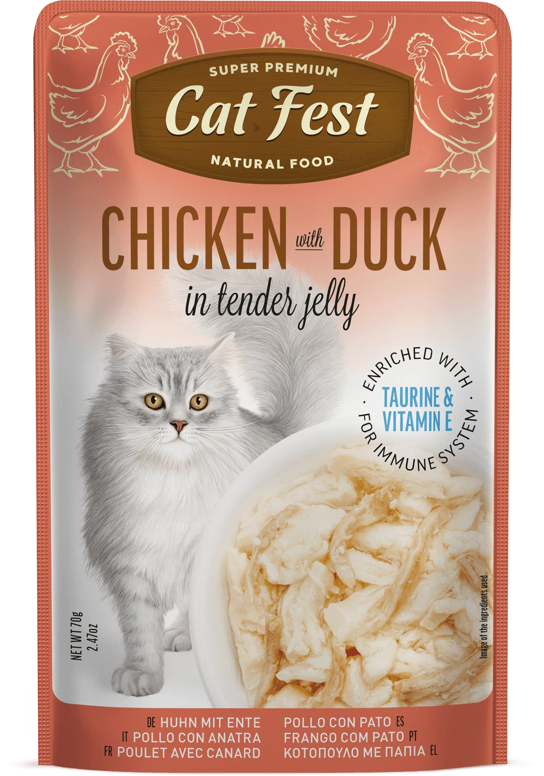 Cat Fest Chicken with Duck in Tender Jelly Wet Cat Food 70g 6-Pack | Chicken and Duck in Tender Jelly