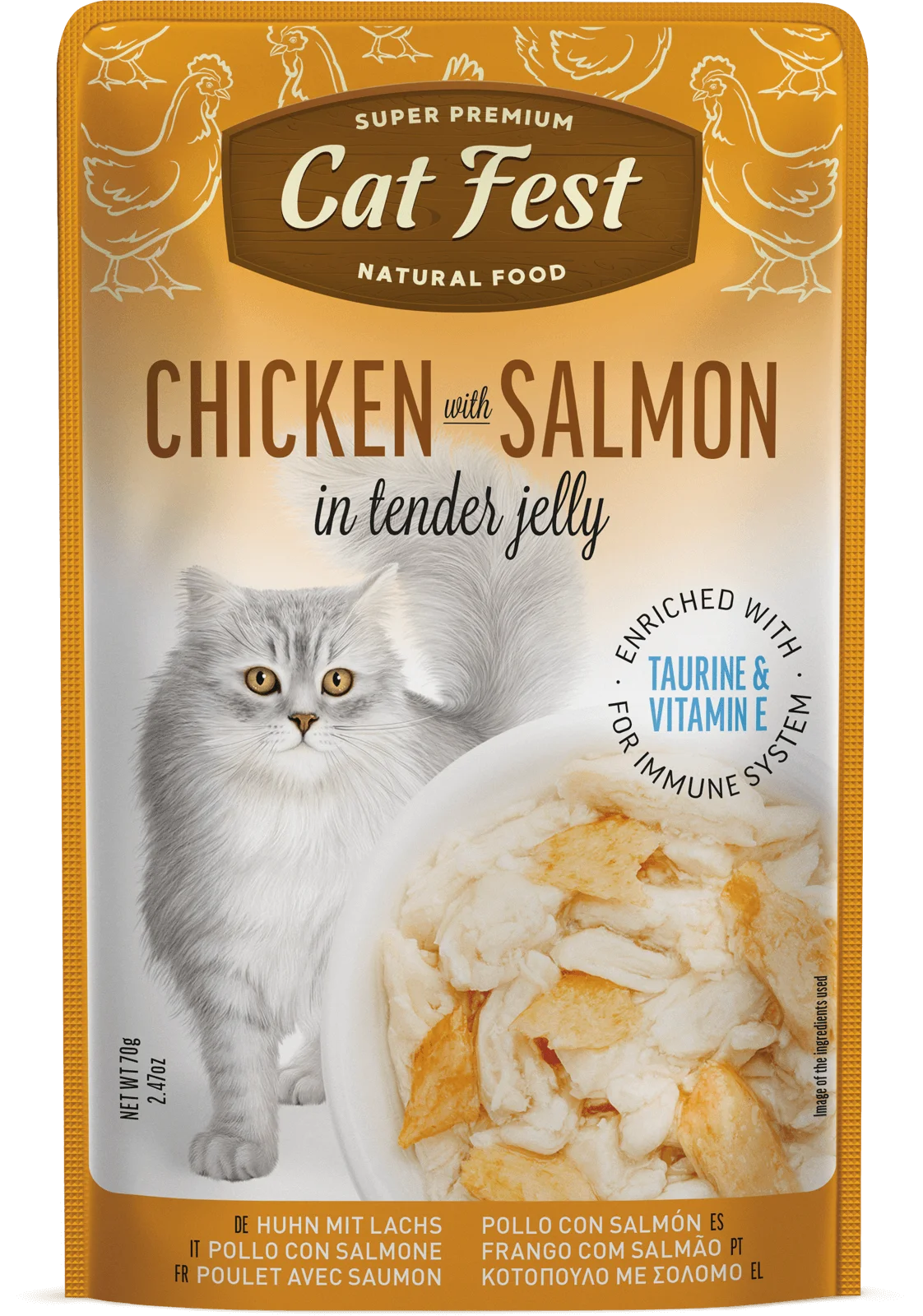 Cat Fest Chicken with Salmon in Tender Jelly Wet Cat Food 70g 6-Pack | Chicken and Salmon in Tender Jelly