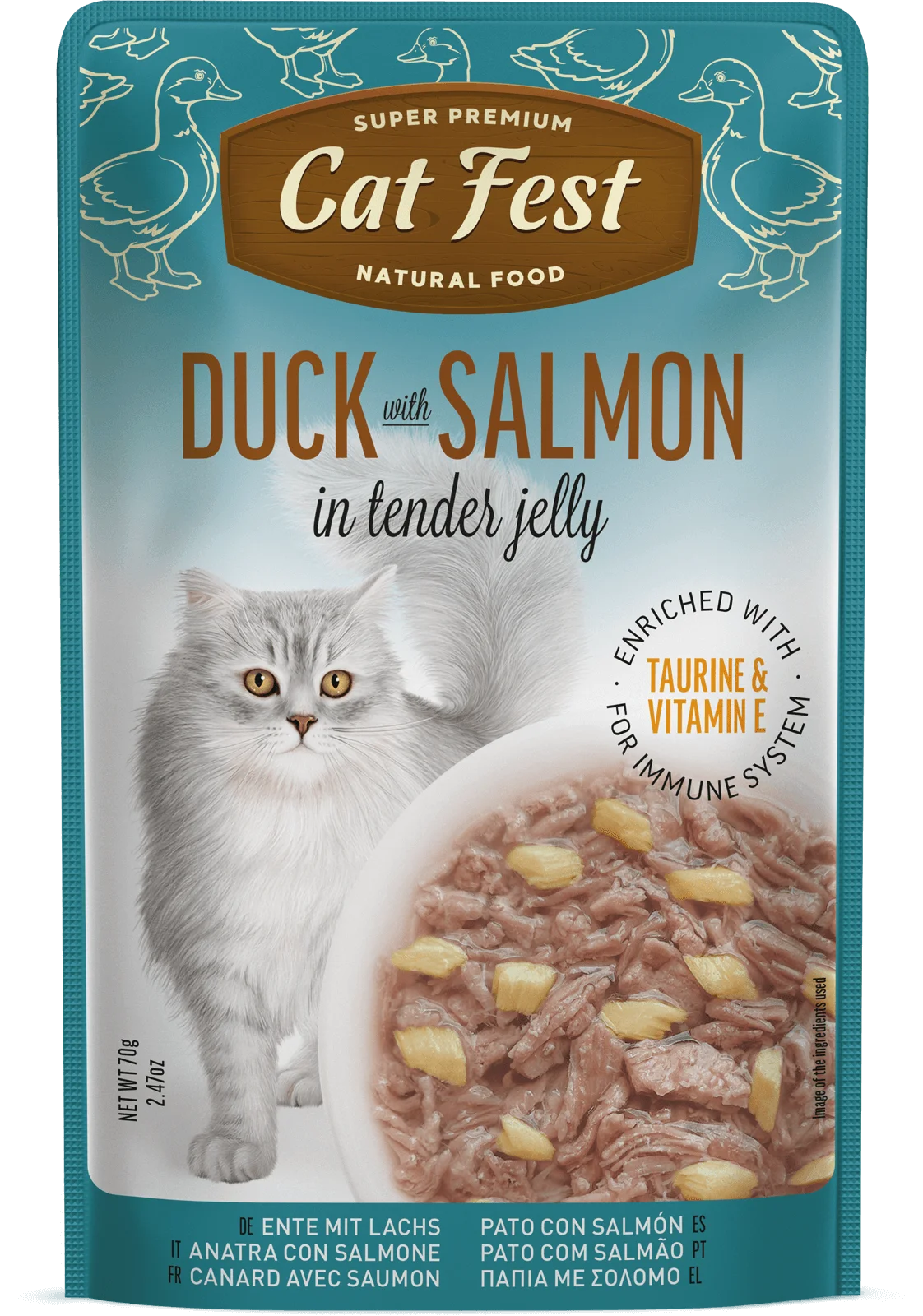 Cat Fest Duck with Salmon in Tender Jelly Wet Cat Food 70g 6-Pack | Duck and Salmon in Tender Jelly