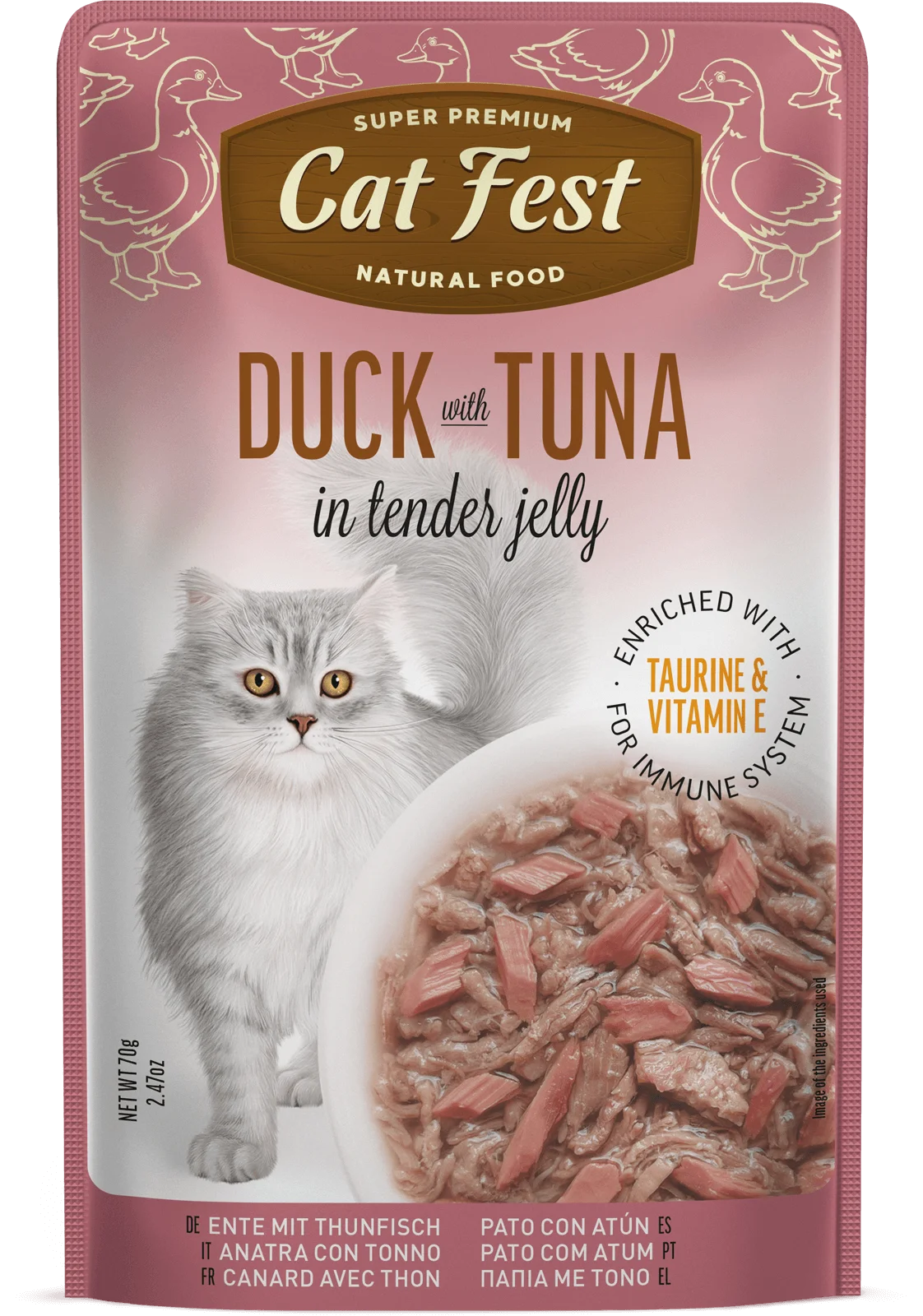 Cat Fest Duck with Tuna in Tender Jelly Wet Cat Food 70g 6-Pack | Duck and Tuna in Tender Jelly