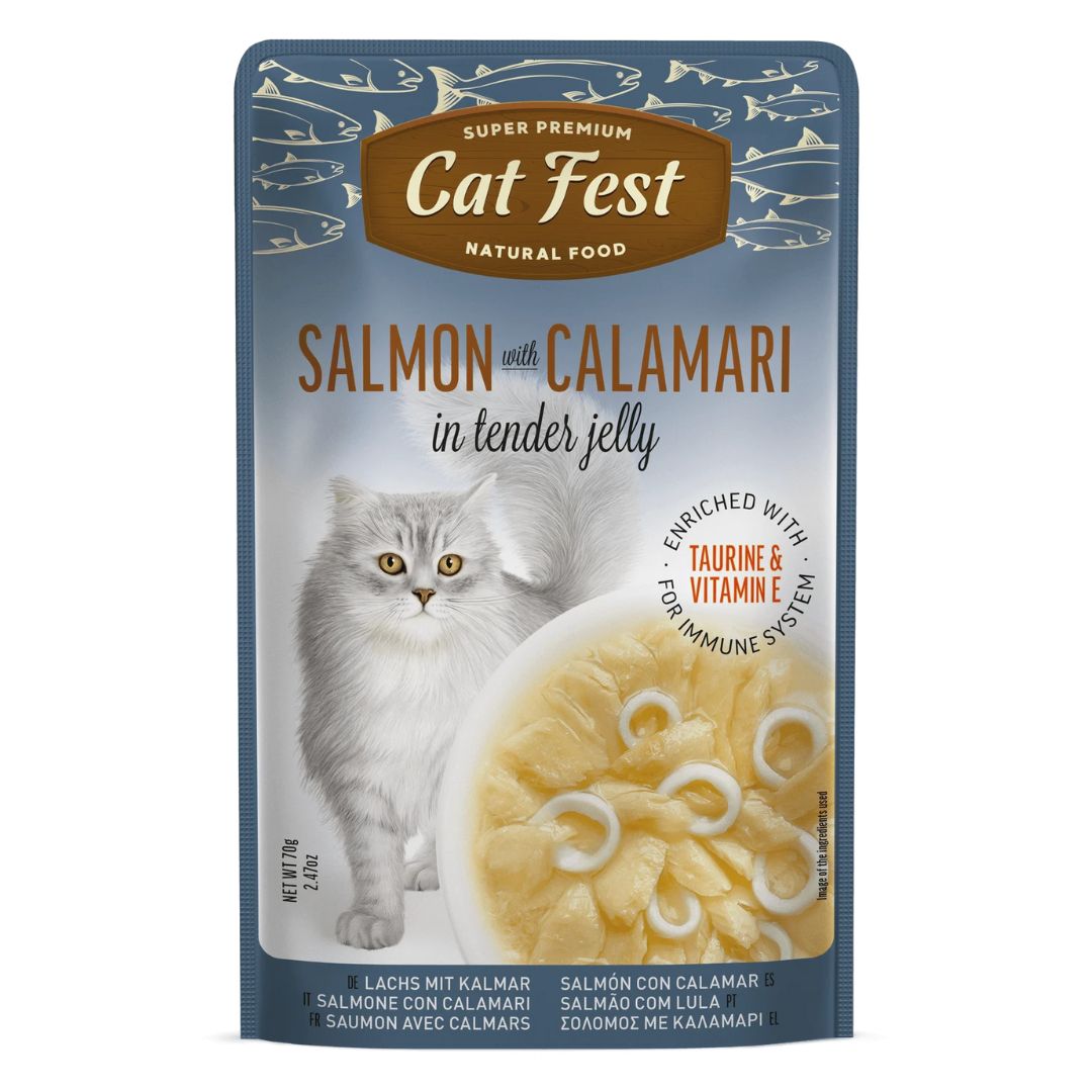 Cat Fest Salmon with Calamari in Tender Jelly Wet Cat Food 70g 6-Pack | Salmon and Calamari in Tender Jelly
