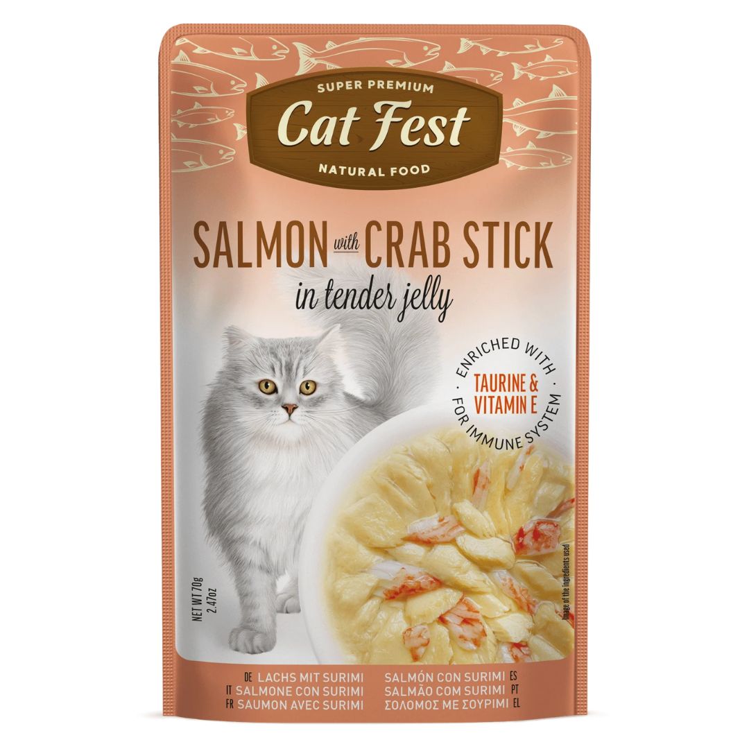 Cat Fest Salmon with Crab Stick in Tender Jelly Wet Cat Food 70g 6-Pack | Salmon and Crab Stick in Tender Jelly