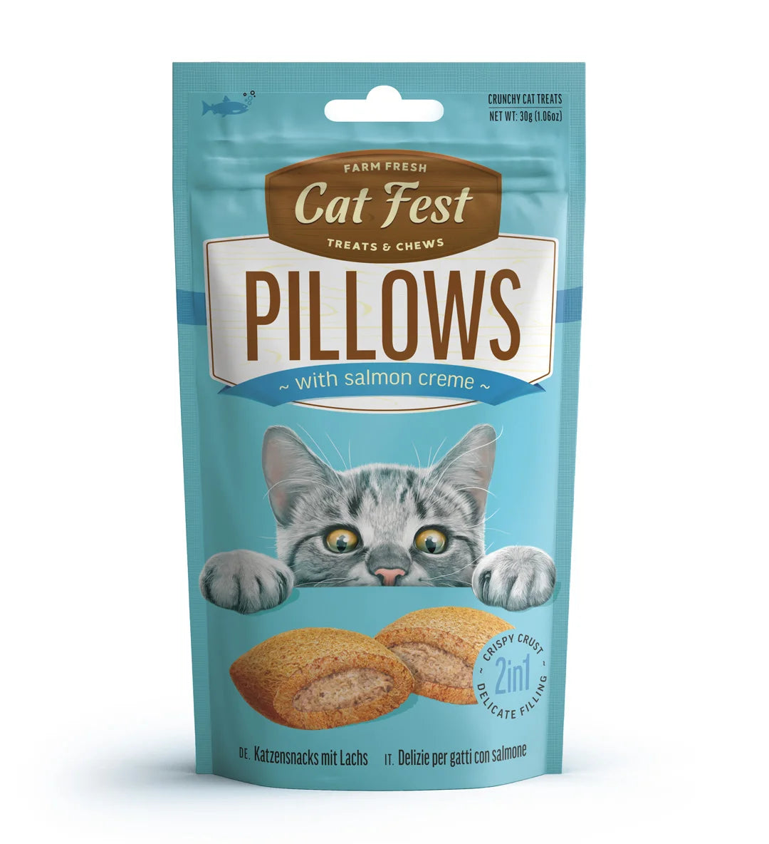 Cat Fest Pillows with Salmon Cream Cat Treats 30g | Crispy Pillows, Salmon Cream Filling