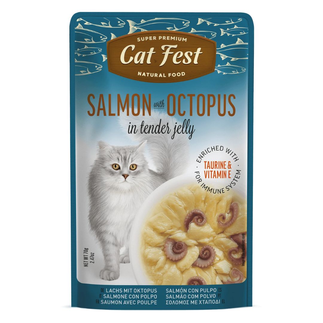 Cat Fest Salmon with Octopus in Tender Jelly Wet Cat Food 70g 6-Pack | Salmon and Octopus in Tender Jelly