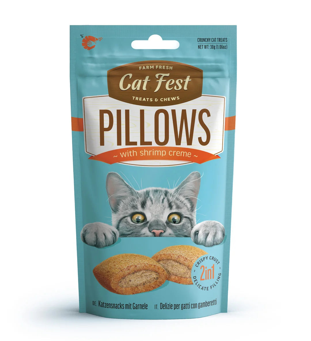 Cat Fest Pillows with Shrimp Cream Cat Treats 30g | Crispy Pillows, Shrimp Cream Filling