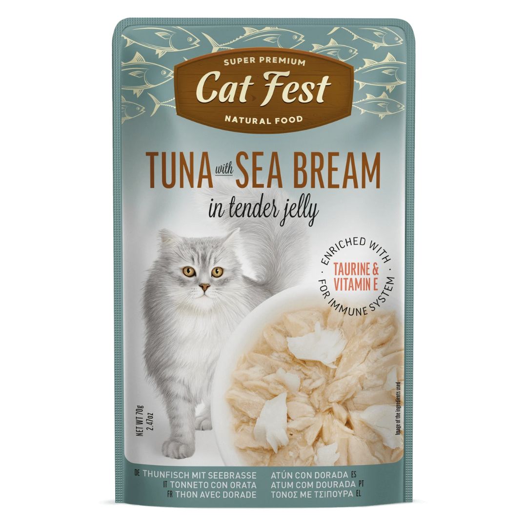 Cat Fest Tuna with Sea Bream in Tender Jelly Wet Cat Food 70g 6-Pack | Tuna and Sea Bream in Tender Jelly