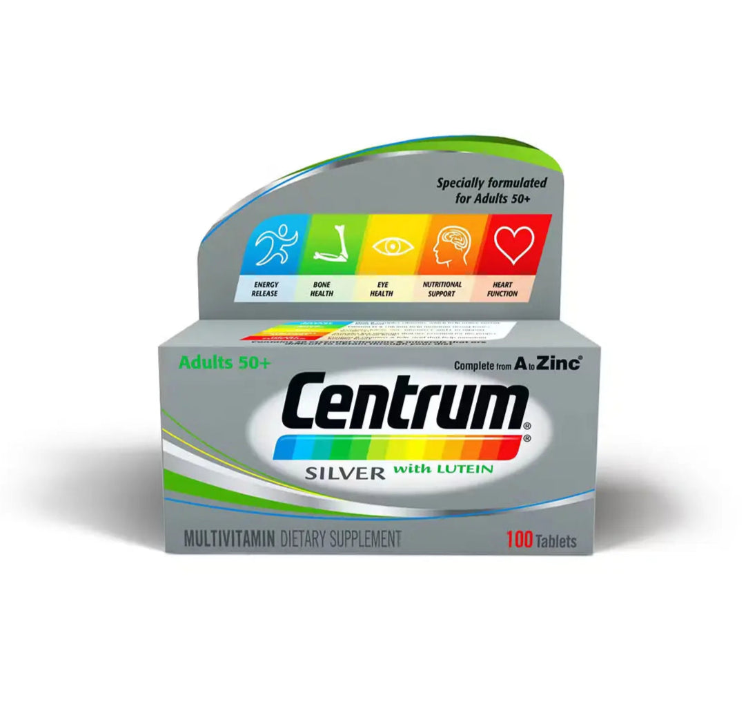 Centrum Silver +50 with Lutein, 100 Tablets | Daily Multivitamin with Lutein for 50+
